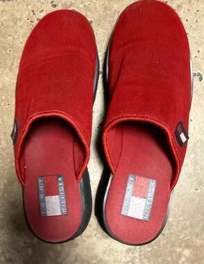 Vintage 90s Tommy Hilfiger Red Corduroy Chunky Platform Mules Clogs